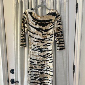 Elisabetta Franchi Gold Sequin Mid-Length Dress